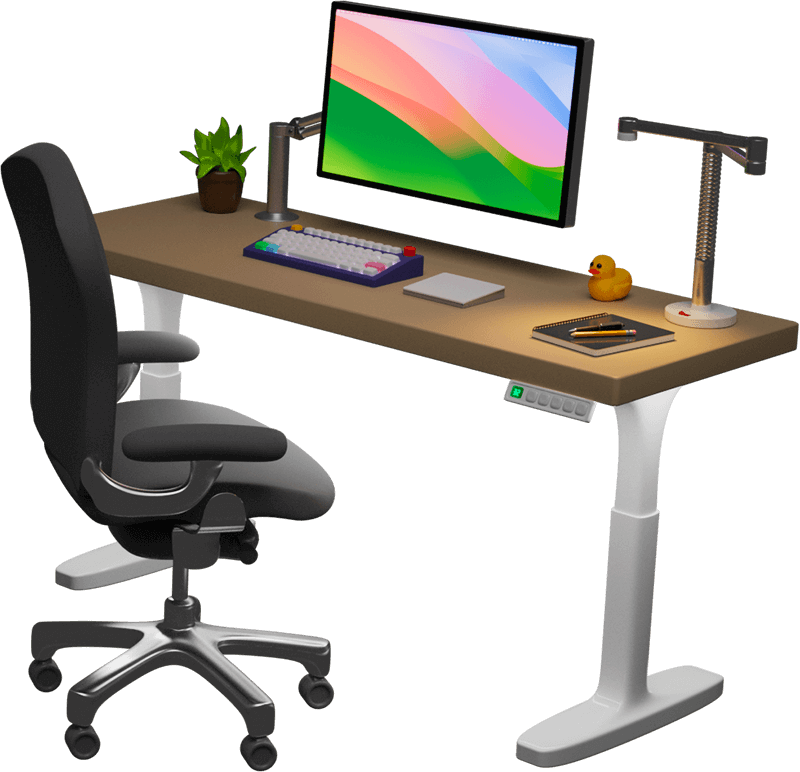 A computer desk with a monitor, keyboard, and mouse on top.